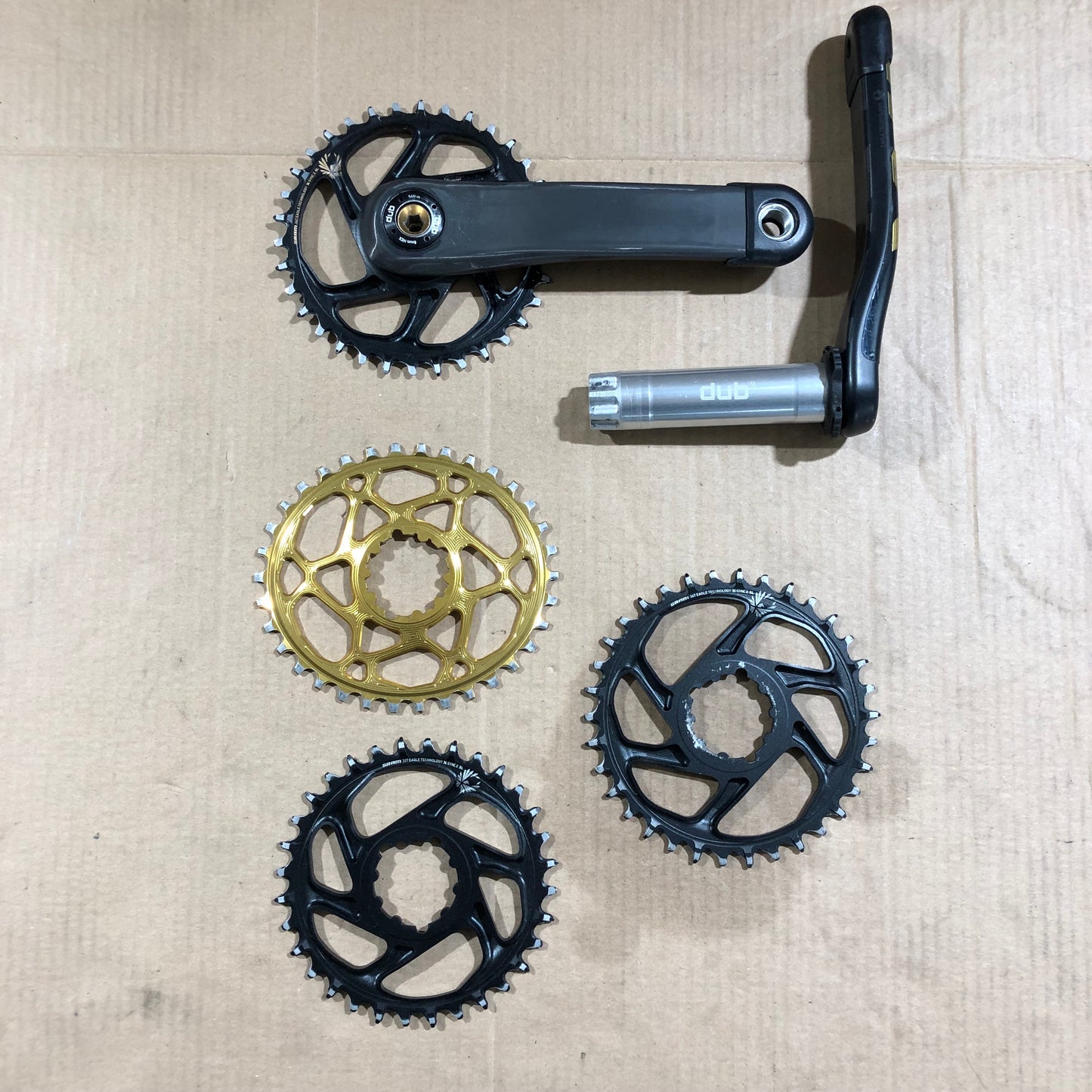 SRAM XX1 Kurbel DUB 175mm gold entlackt Kettenblatt 34T 32T SL